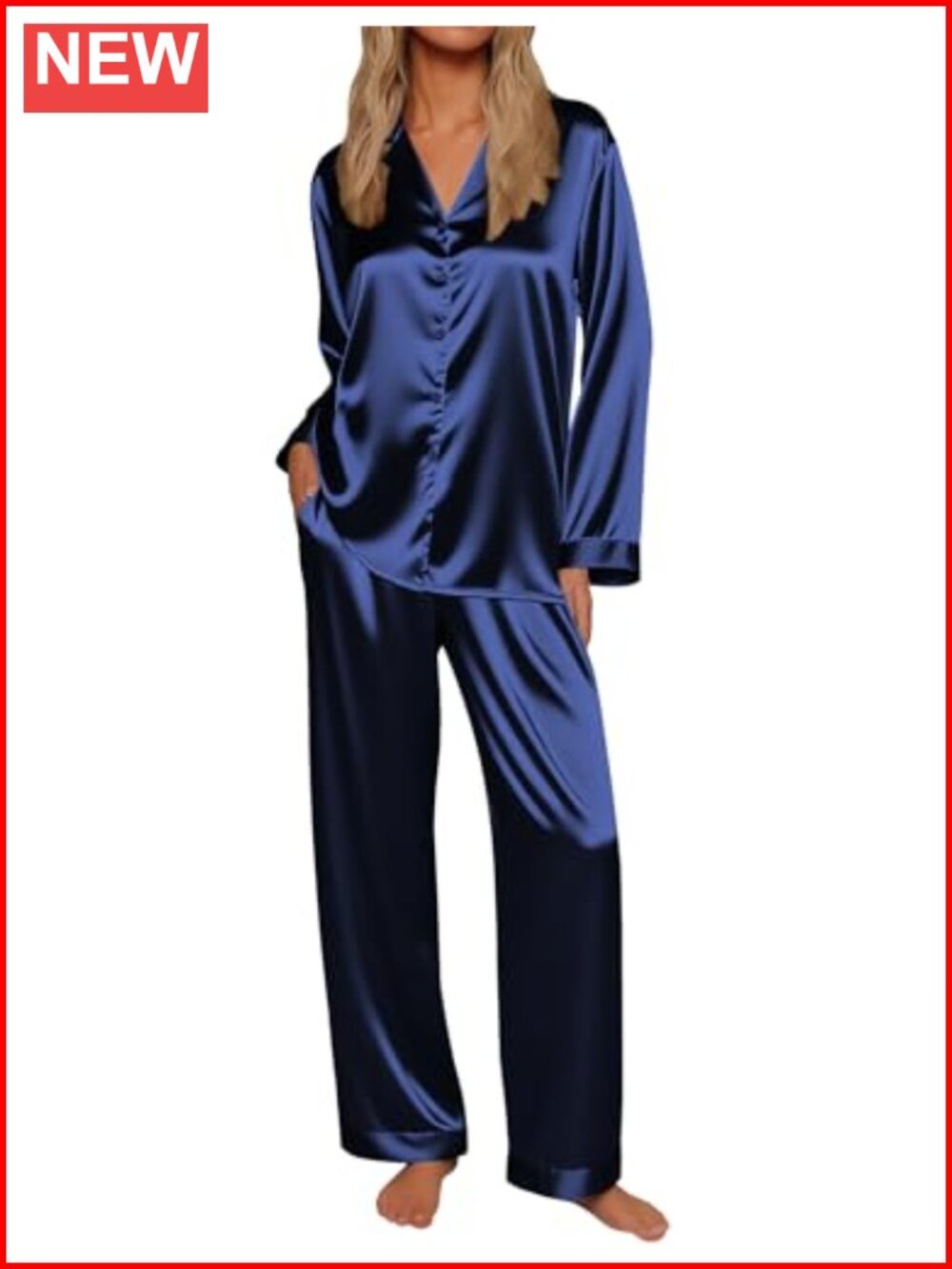 Silk Satin Women's Pajama Set Button Down Long Sleeve Lounge Wide Leg